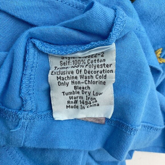 Johnny Was Lissa Bright Blue Flutter Sleeve Floral Embroidered Tee XXS NWT - Picture 9 of 10